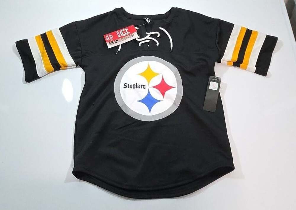 Ultra Game NFL Pittsburgh Steelers Black Laced V-Neck Jersey (M) NWT